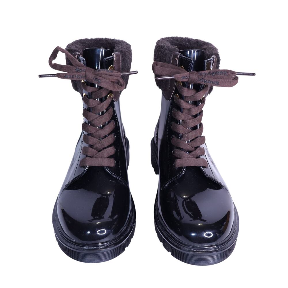SEE BY CHLOÉ Florrie Shearling Rain Boots Black Brown Combat Women's 39/US 8
